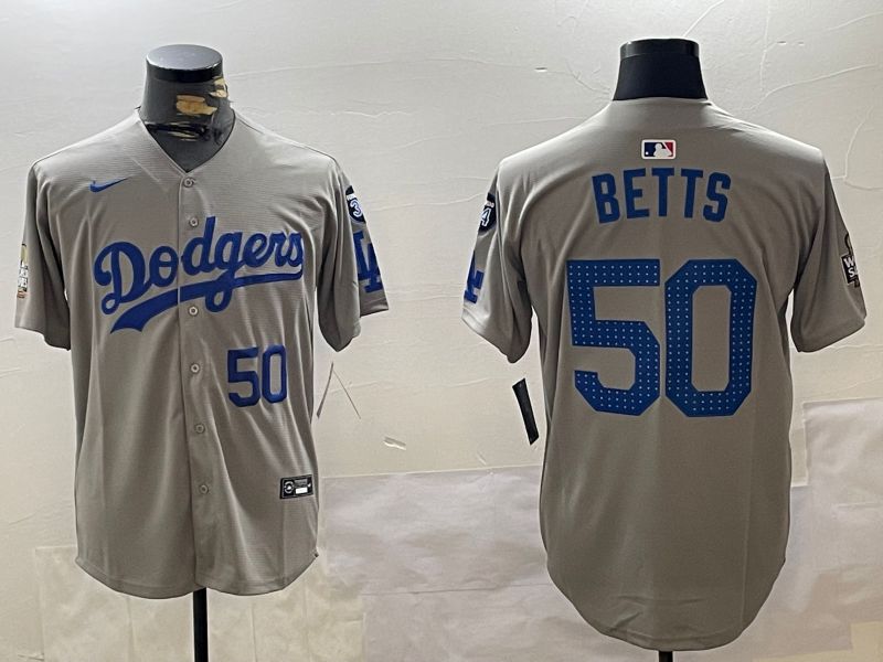 Men Los Angeles Dodgers #50 Betts Grey Game 2024 Nike MLB Jersey style 11207->los angeles dodgers->MLB Jersey